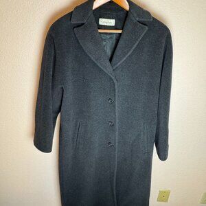 Vintage Calvin Klein 1980s Wool Coat Charcoal Grey Size 8